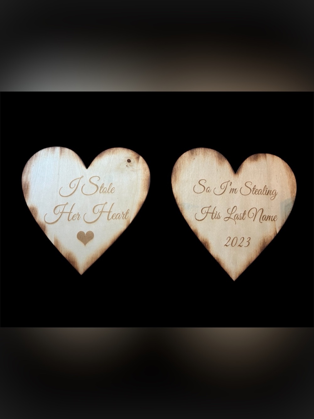 Laser Engraved Wooden Heart Signs - Natural Wood Tone (Set of 2)